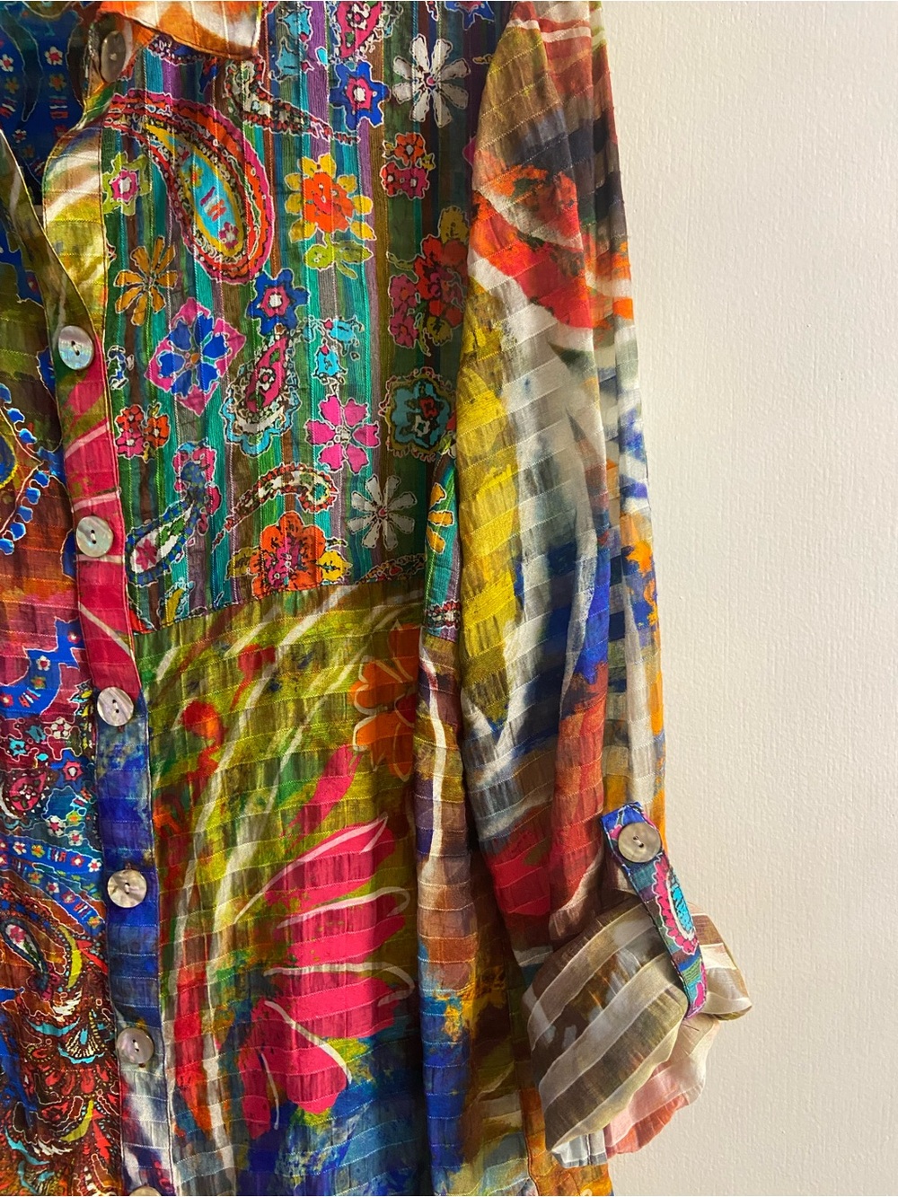 John Mark Colorful Patchwork Paisley Medallion Button Front Blouse Tunic Large - Picture 4 of 7